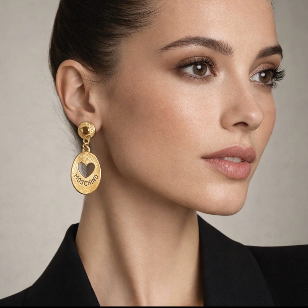 Moschino Gold Heart Cutout Earrings